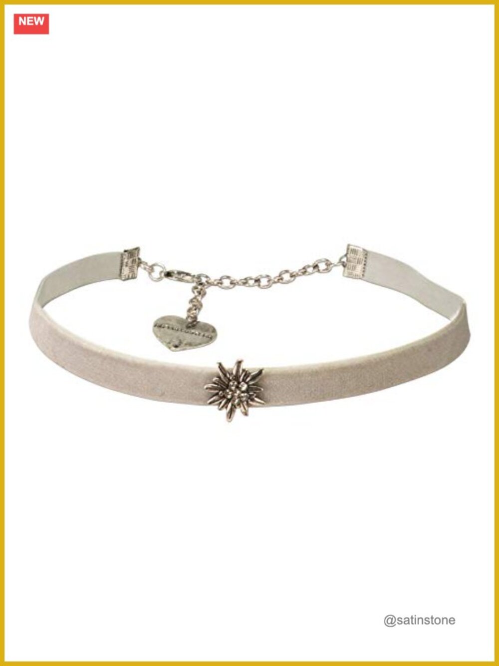 Bavarian Velvet Choker with Rhinestone Edelweiss, Traditional German Necklace